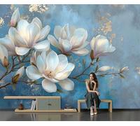 DACRWEKZ 200x140cm Wall Murals, Chinese Painting Style Mural Magnolia Buds Silk Wall Covering Fabric, Large Photo Wallpaper for Living Room Bedroom Kitchen Office Kids Blue