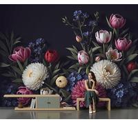 DACRWEKZ 200x140cm Wall Murals, Flower Still Life Style Mural Tulips and Chrysanthemums Silk Wall Covering Fabric, Large Photo Wallpaper for Living Room Bedroom Kitchen Office Kids Deep Pink