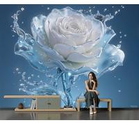 DACRWEKZ 200x140cm Wall Murals, Modern Abstract Style Mural Transparent Rose Silk Wall Covering Fabric, Large Photo Wallpaper for Living Room Bedroom Kitchen Office Kids Blue