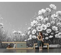 DACRWEKZ 200x140cm Wall Murals, Plants and Flowers Mural Wildflower Illustrations Silk Wall Covering Fabric, Large Photo Wallpaper for Living Room Bedroom Kitchen Office Kids Grey