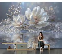 DACRWEKZ 200x140cm Wall Murals, Romantic Flowers Mural Lace Magnolia Silk Wall Covering Fabric, Large Photo Wallpaper for Living Room Bedroom Kitchen Office Kids White