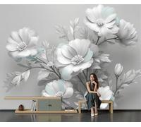 DACRWEKZ 200x140cm Wall Murals, Simple Floral Mural White Floral Sculpture Silk Wall Covering Fabric, Large Photo Wallpaper for Living Room Bedroom Kitchen Office Kids Grayish White