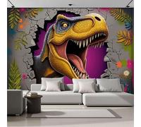 DACRWEKZ 3D Animals Tyrannosaurus Rex Breaks Through The Wall - Custom Size Wall Murals Self - Yellow Large Photo Wallpaper for Living Room, Bathroom, Office,Children's Room - 250x175cm