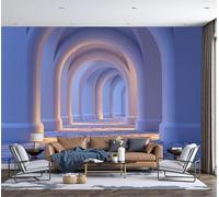DACRWEKZ 3D Arched Portico Stone Path Panoramic Wallpaper Mural - Large Mural with Light Blue Modern Minimalist Style, Silk Photo Wallpaper for Living Room, Bedroom Dining Room 350x256cm