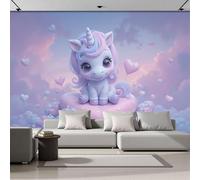 DACRWEKZ 3D Cartoon Style The Unicorn Sits on The Cloud - Custom Size Wall Murals Self - Purple Large Photo Wallpaper for Living Room, Bathroom, Office,Children's Room - 300x210cm