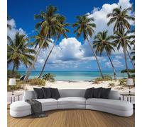 DACRWEKZ 3D Coconut Trees, Sea, Blue Sky Panoramic Wallpaper Mural - Large Mural with Blue Tropical Style,Silk Photo Wallpaper for Living Room, Bedroom Dining Room Feature400x280cm