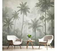DACRWEKZ 3D Fog Palm Tree Panoramic Wallpaper Mural - Large Mural with Gray-Green Tropical Rainforest, Silk Photo Wallpaper for Living Room, Bedroom Dining Room Feature,Wall Décor 250x175cm
