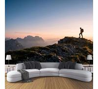 DACRWEKZ 3D Hikers in The Distant Mountains Panoramic Wallpaper Mural - Large Mural with Blue-Purple Outdoor Sports Style,Silk Photo Wallpaper for Living Room, Bedroom Dining Room Feature250x175cm