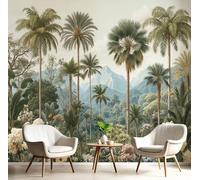 DACRWEKZ 3D Palm Tree Bird of Paradise Panoramic Wallpaper Mural - Large Mural with Dark Green Tropical Jungle, Silk Photo Wallpaper for Living Room, Bedroom Dining Room Feature,Wall Décor 200x140cm