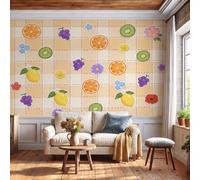 DACRWEKZ 3D Panoramic Country Fruit Plaid Wallpaper Murals | Lemon Orange (Ordinary) Silk Wall Murals, Modern Living Room Kitchen Dining Room Bedroom Wallpaper 200x140cm(W x H)