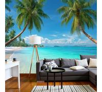 DACRWEKZ 3D Panoramic Custom Blue Wallpaper Murals, Tropical Islands Coconut Trees Sea Beach Silk Wall Murals, Modern Living Room Kitchen Dining Room Bedroom Wall Mural Wallpaper 200x140cm