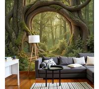 DACRWEKZ 3D Panoramic Custom Wallpaper Mural, 200x140cm Wall Poster The Jungle Book Houses, Trees, Grass Photo Wallpapers 3D Effect, Green Wallpaper Mural - Poster Decoration for Bedroom Corridor