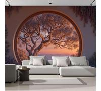 DACRWEKZ 3D Panoramic Custom Wallpaper Mural, 250x175cm Wall Poster Retro Scenery Archway, Trees, Distant Mountains Photo Wallpapers 3D Effect, Dark Brown Wallpaper Mural - Poster Decoration