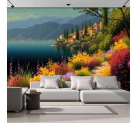 DACRWEKZ 3D Panoramic Custom Wallpaper Mural, 300x210cm Wall Poster Natural Scenery Flower Lake Village Photo Wallpapers 3D Effect, Yellow Wallpaper Mural - Poster Decoration for Bedroom Corridor