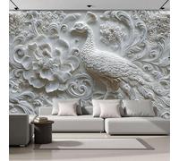 DACRWEKZ 3D Panoramic Custom Wallpaper Mural 3D Animals Pattern,White 450x356cm,Peacocks and Flowers Wallpaper Mural, Living Room, Bedroom, Office Home Decoration