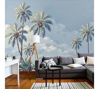 DACRWEKZ 3D Panoramic Custom Wallpaper Mural, 450x315cm Wall Poster Tropical Scenery Coconut Trees, Blue Sky and White Clouds Photo Wallpapers 3D Effect, Blue Wallpaper Mural - Poster Decoration