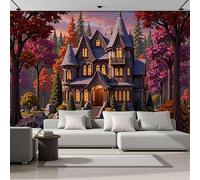 DACRWEKZ 3D Panoramic Custom Wallpaper Mural, 450x356cm Wall Poster Dream Theme Forest Manor Rock Photo Wallpapers 3D Effect, Orange Color Wallpaper Mural - Poster Decoration for Bedroom Corridor