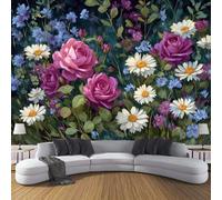 DACRWEKZ 3D Panoramic Custom Wallpaper Mural, Abstract Flowers Rose Daisy, Powder Blue, 300x210cm 3D Wall Sticker Poster Decoration