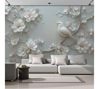 DACRWEKZ 3D Panoramic Custom Wallpaper Mural Eastern Elegance Pattern,Pinkish White 250x175cm,Birds and Flowers Wallpaper Mural, Living Room, Bedroom, Office Home Decoration