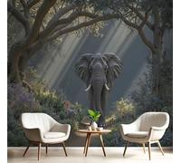 DACRWEKZ 3D Panoramic Custom Wallpaper Mural Forest Elephant Pattern,Green 250x175cm,Wild Animals Wallpaper Mural, Living Room, Bedroom, Office Home Decoration