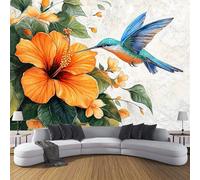 DACRWEKZ 3D Panoramic Custom Wallpaper Mural, Hand-Painted Flowers Leaf Kingfisher, Yellow, 200x140cm 3D Wall Sticker Poster Decoration