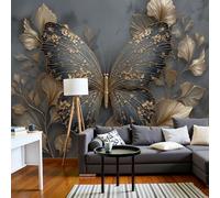 DACRWEKZ 3D Panoramic Custom Wallpaper Mural Luxury Animals Pattern,Gold 200x140cm,Butterfly Leaves Wallpaper Mural, Living Room, Bedroom, Office Home Decoration