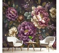 DACRWEKZ 3D Panoramic Custom Wallpaper Mural Oil Painting Flowers Pattern,Purple 450x356cm,Retro Classic Wallpaper Mural, Living Room, Bedroom, Office Home Decoration