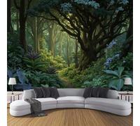 DACRWEKZ 3D Panoramic Custom Wallpaper Mural, Strange Plants Cat Rainforest Illustration, Dark Green, 300 x 210 cm 3D Wall Sticker Poster Decoration