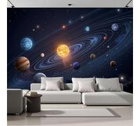 DACRWEKZ 3D Panoramic Custom Wallpaper Mural Universe Galaxy Pattern,Dark Blue 350x256cm,Planet Sun Wallpaper Mural, Living Room, Bedroom, Office Home Decoration
