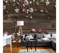 DACRWEKZ 3D Panoramic Custom Wallpaper Mural Wooden Board Rose Pattern,Brown 450x356cm,Country Style Wallpaper Mural, Living Room, Bedroom, Office Home Decoration