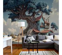 DACRWEKZ 3D Panoramic Custom Wallpaper Murals, Architectural Landscape Treehouse Scenery Silk Wall Murals, Modern Living Room Kitchen Dining Room Bedroom Wall Mural Wallpaper 250x175cm (W x H)