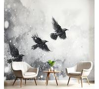 DACRWEKZ 3D Panoramic Custom Wallpaper Murals, Ink Painting Style Crows Flying Silk Wall Murals, Modern Living Room Kitchen Dining Room Bedroom Wall Mural Wallpaper 400x280cm (W x H)