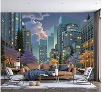 DACRWEKZ 3D Panoramic Custom Wallpaper Murals, Modern City Streets, Tall Buildings, Trees Silk Wall Murals, Modern Living Room Kitchen Dining Room Bedroom Wall Mural Wallpaper 400x280cm (W x H)