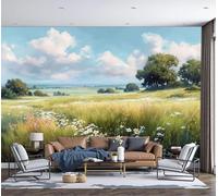 DACRWEKZ 3D Panoramic Custom Wallpaper Murals, Pastoral Scenery Fields, Trees, Sky Silk Wall Murals, Modern Living Room Kitchen Dining Room Bedroom Wall Mural Wallpaper 400x280cm (W x H)