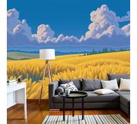 DACRWEKZ 3D Panoramic Custom Wallpaper Murals, Rural Pastoral Style Wheat Fields, Clouds, Sky Silk Wall Murals, Modern Living Room Kitchen Dining Room Bedroom Wall Mural Wallpaper 250x175cm (W x H)