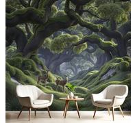DACRWEKZ 3D Panoramic Magic Forest Wallpaper Murals, Giant Ancient Tree Deer Silk Wall Murals, Modern Living Room Kitchen Dining Room Bedroom Wall Mural Wallpaper 450x315cm