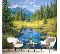 DACRWEKZ 3D Panoramic Natural Landscape Wallpaper Murals, Mountain Streams and Forests Silk Wall Murals, Modern Living Room Kitchen Dining Room Bedroom Wall Mural Wallpaper 200x140cm