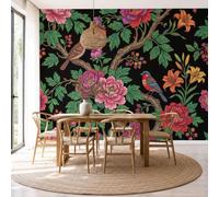 DACRWEKZ 3D Panoramic Oriental Flower and Bird Style Wallpaper Murals, Peony Berry Bird Silk Wall Murals, Red and Green Modern Living Room Kitchen Dining Room Bedroom Wallpaper 400x280cm (W X H)