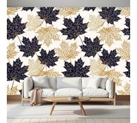 DACRWEKZ 3D Panoramic Plant Illustrations Wallpaper Murals, Leopard Print Maple Leaf Pattern Silk Wall Murals, Yellow Black Modern Living Room Kitchen Dining Room Bedroom Wallpaper 200x140cm (W X H)