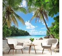 DACRWEKZ 3D Panoramic Tropical Island Scenery Wallpaper Murals, Coconut Trees On The Beach Silk Wall Murals, Modern Living Room Kitchen Dining Room Bedroom Wall Mural Wallpaper 350x256cm