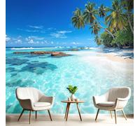 DACRWEKZ 3D Panoramic Tropical Natural Scenery Wallpaper Murals, Island Coast Beaches Silk Wall Murals, Modern Living Room Kitchen Dining Room Bedroom Wall Mural Wallpaper 350x256cm