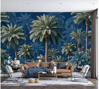 DACRWEKZ 3D Panoramic Wall Mural Palm Tree Cluster Photo Wallpaper, Exotic Photo Wallpaper Silk Wall Art, Navy Blue Mural for Bedroom Living Room Decor 400x280cm