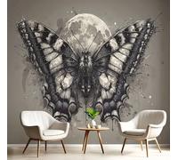 DACRWEKZ 3D Panoramic Wallpaper Mural,200x140cm Photo Wallpapers Murals, Ink Painting Style Moon Butterfly Photo Wallpaper 3D Effect, Black Wallpapers Mural - Poster for Bedroom Corridor