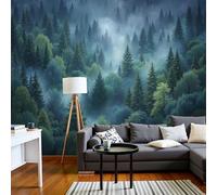 DACRWEKZ 3D Panoramic Wallpaper Mural,200x140cm Wall Poster Dark Green Mist Pine Forest Print Design Photo Effect,Realistic Landscape Painting Decoration for Bedroom Dining Room Feature