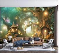 DACRWEKZ 3D Panoramic Wallpaper Mural, 200x140cm Wall Poster Fantasy Fairy Tale Style Photo Effect, Brown Oak House Bubble Decoration for Bedroom Living Room Corridor