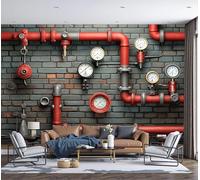 DACRWEKZ 3D Panoramic Wallpaper Mural,200x140cm Wall Poster Grayish Red Pipeline Pressure Gauge Valve Print Design Photo Effect,Industrial Style Decoration for Bedroom Dining Room Feature