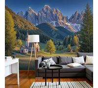 DACRWEKZ 3D Panoramic Wallpaper Mural, 200x140cm Wall Poster Landscape Photography Photo Effect, Green Church Forest Peak Decoration for Bedroom Living Room Corridor