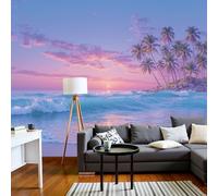DACRWEKZ 3D Panoramic Wallpaper Mural, 200x140cm Wall Poster Ocean Resort Style Photo Effect, Pink Coconut Tree Beach Decoration for Bedroom Living Room Corridor