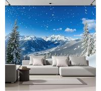 DACRWEKZ 3D Panoramic Wallpaper Mural, 200x140cm Wall Poster Winter Snow Scene Photo Effect, Blue Snowflakes in The Pine Mountains Decoration for Bedroom Living Room Corridor