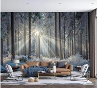 DACRWEKZ 3D Panoramic Wallpaper Mural, 200x140cm Wall Poster Winter Wonderland Photo Effect, Light Blue Forest, Sunshine, Snowfield Decoration for Bedroom Living Room Corridor